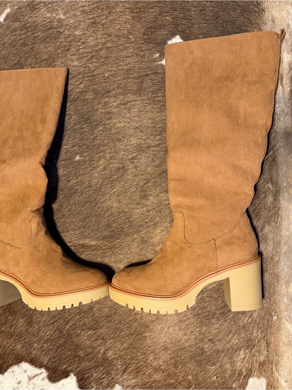 Women's Tall Suede Block Heel Boots in Tan